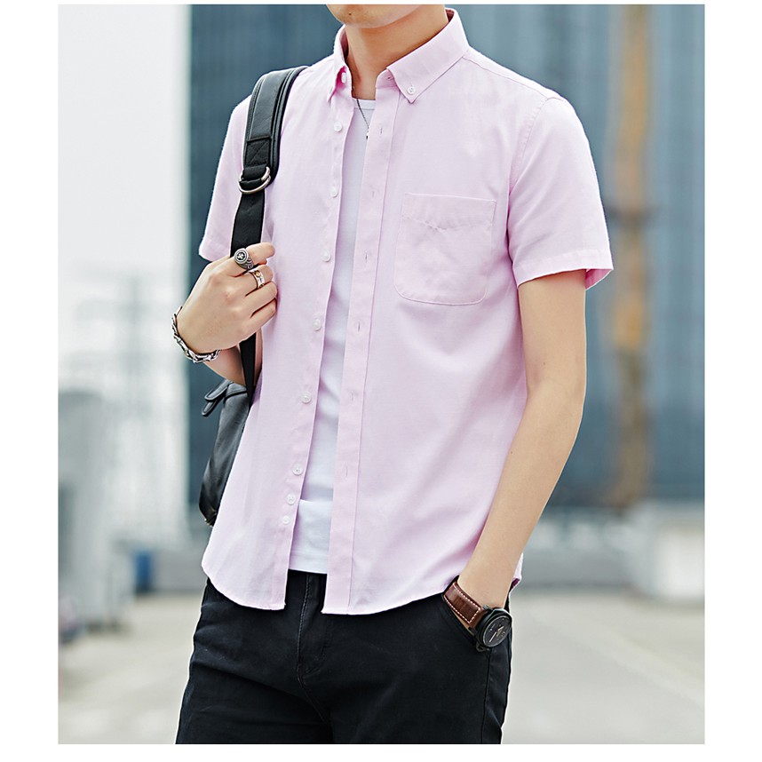 Áo Sơ Mi Tay Ngắn Thời Trang Hàng Sẵn Có Nam Hàn Quốc Thường Ngày Màu Xám Trắng Công Sở Áo Sơ Mi Kurta M-4XL Áo Sơ Mi Trơn
