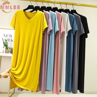 Đầm ngủ mềm mại cho phụ nữ, cổ chữ V, thiết kế trơn, phù hợp mùa hè size L-2XL