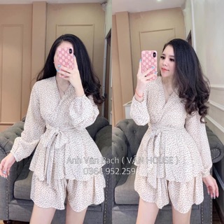 Jumsuit sort tay dài chấm bi 🔅Chất liệu :Voan,mịn đẹp