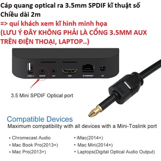 Cáp quang kết nối âm thanh SPDIF đầu cắm 3.5mm dài 2m 3m 5m - Dây âm thanh quang toslink 3.5mm dài 2 mét