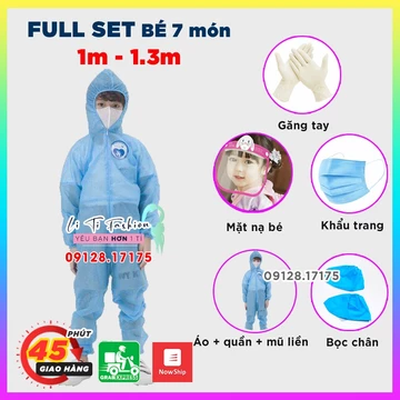 Đồ Bảo Hộ Y Tế Trẻ Em 🎁 KÈM QUÀ TẶNG🎁 Áo quần chống dịch cho bé - Đồ bảo hộ phòng dịch bé từ 1.1m-1.4m xanh và trắng