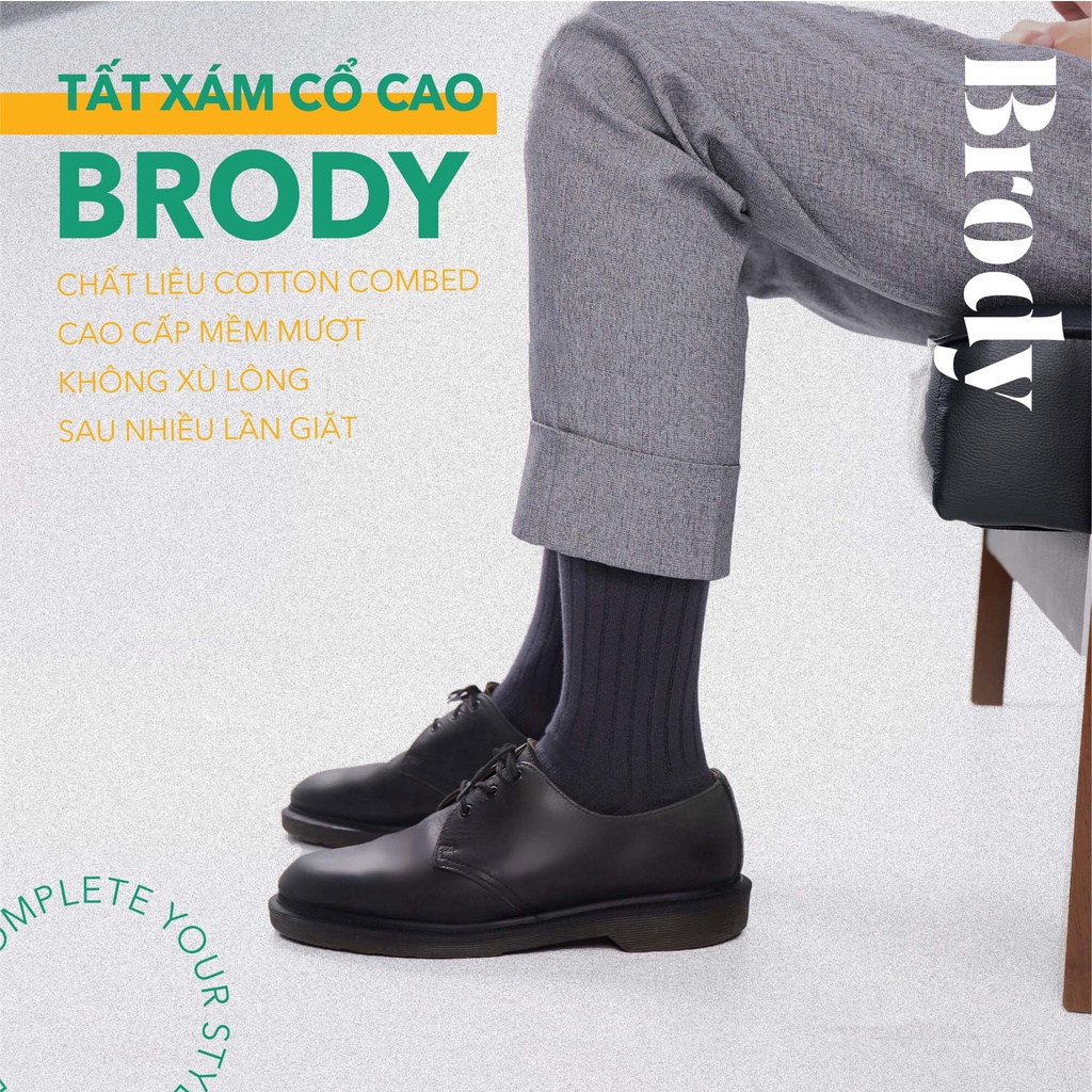 Tất nam cổ cao BRODY Xám Đậm Cotton Combed cao cấp mang giày tây Thời trang nam Công sở - MC00479