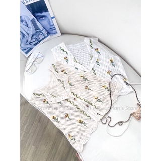 ÁO GHILE LEN ĐAN HOA XINH XẮN (ẢNH THẬT) A1122
