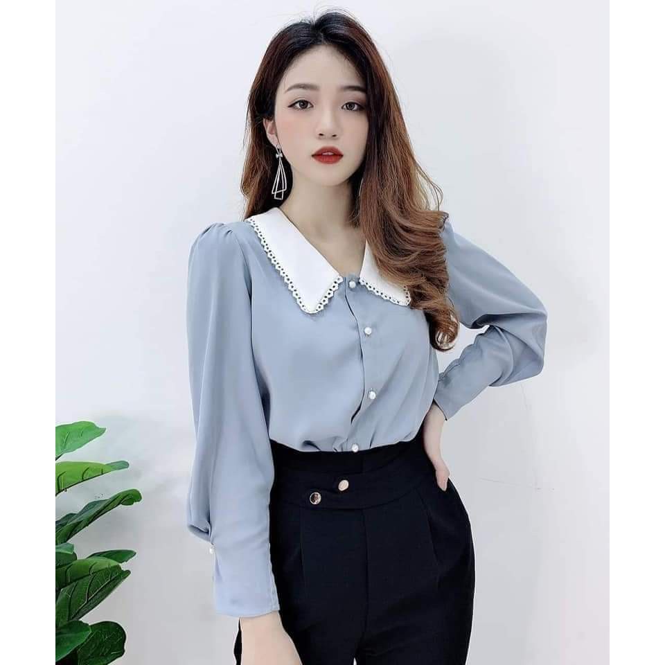 Áo Sơ Mi Nữ Công Sở Tay Dài, Cổ Ren Viền Tay Bo Đính Ngọc Thời Trang Gloria  Shop | Shopee Việt Nam