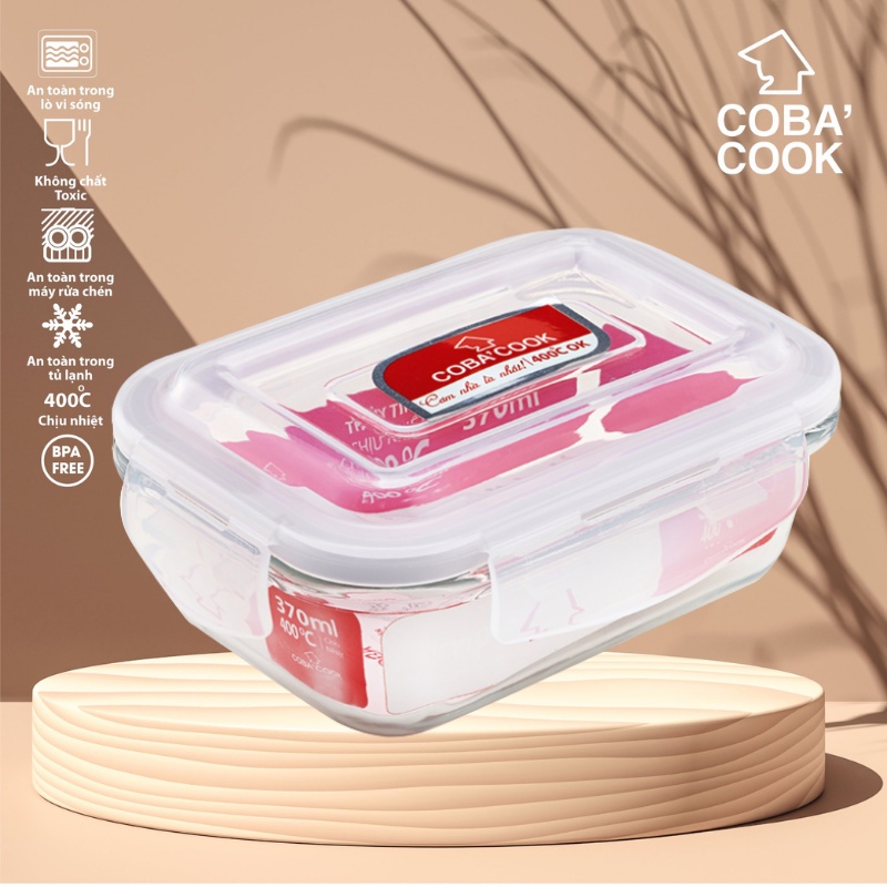 Ảnh Hộp thủy tinh bảo quản thực phẩm chịu nhiệt COBA'COOK hình chữ nhật dung tích 370ml- CBHL370 2