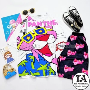 Set bộ đùi BÁO HỒNG hoạt hình Dễ Thương - Bộ mặc nhà Cartoon form rộng Unisex nam nữ Freesize 38-68kg TUEANHSTORE