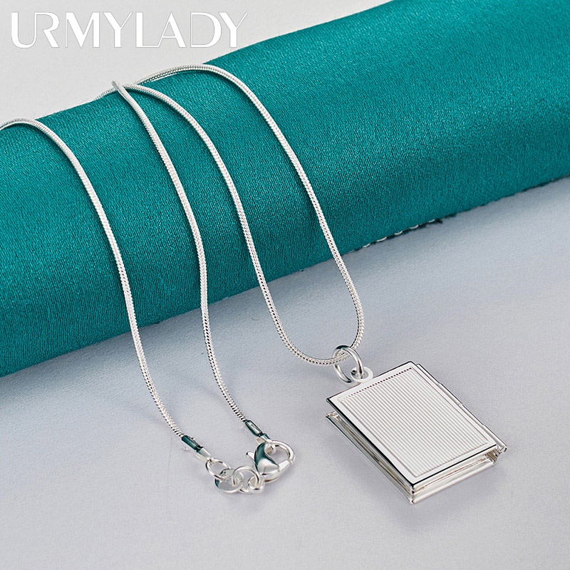 Vòng cổ Mạ Bạc 925 Mặt Khung Hình Vuông 16-30 Thời Trang Dành Cho Nữ