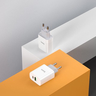 Củ sạc 2 cổng USB Hoco C80A chân tròn USB-A QC3.0 18W và Type-C PD20W (Trắng) - Phụ Kiện Nhất Tín