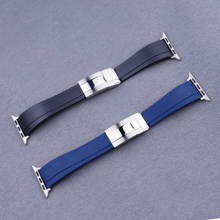 Dành Cho Đồng Hồ Iwatch Đen Xanh Dây Cao Su Silicon Dây Đeo Rolex Thể Thao Bằng Thép Không Gỉ S7 SE S6 Khóa 38 / 40 / 42 / 44 / 45MM