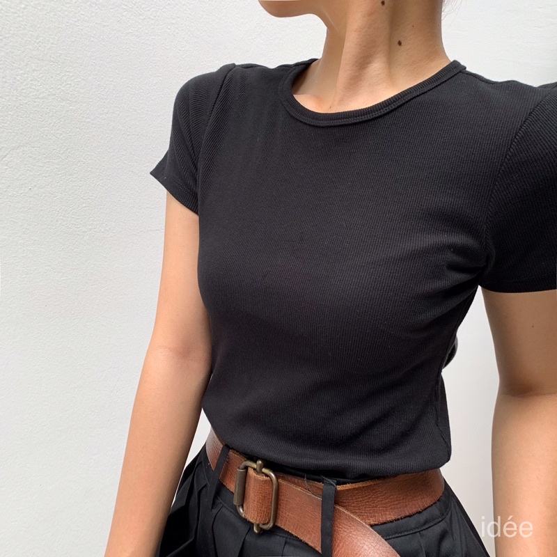Ảnh idée Áo thun nữ ôm cổ tròn tay ngắn vải thun cotton gân 1