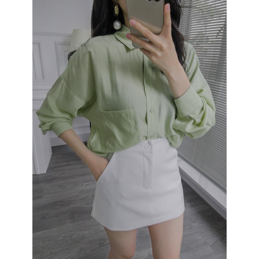 Áo sơ mi MASARA chất liệu LỤA TƠ NHẬT cao cấp màu sắc XANH MINT
