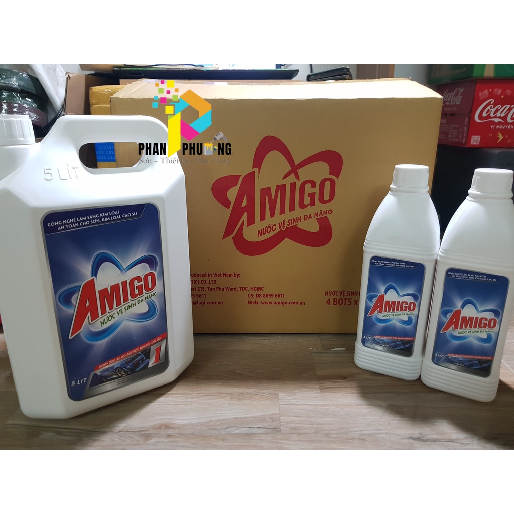 [CHÍNH HÃNG] DUNG DỊCH TẨY RỬA DẦU NHỚT/ TẨY DẦU MỠ/ NƯỚC VỆ SINH ĐA NĂNG AMIGO 5 Lít (Có HD VAT)