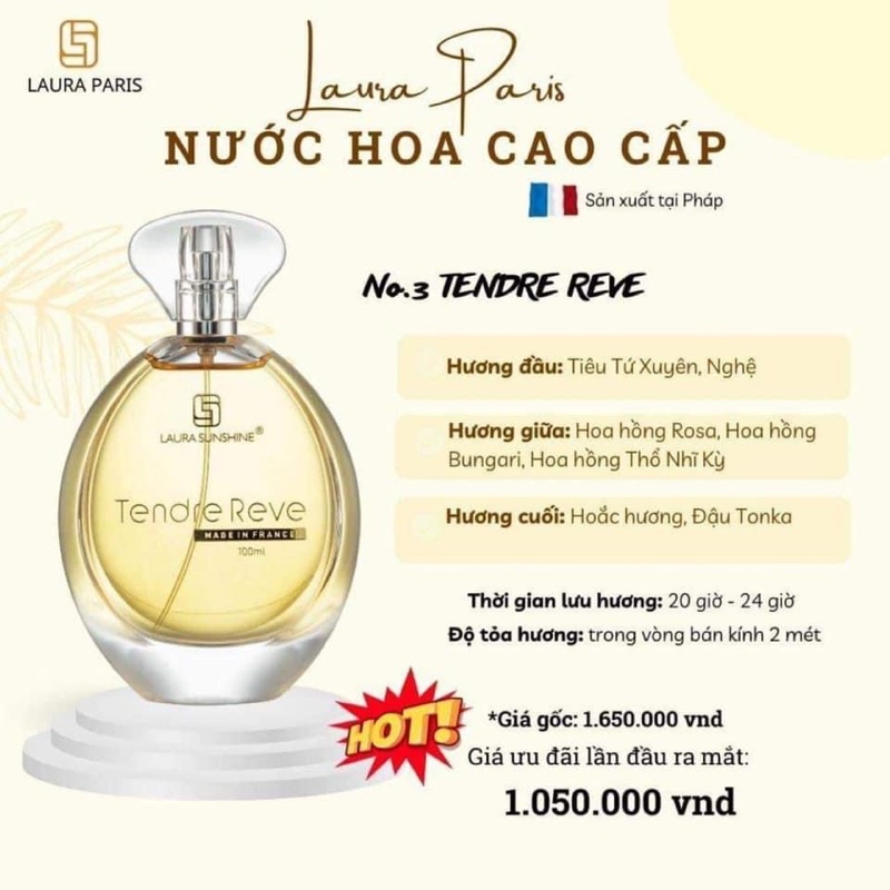Nước Hoa Nữ No 3 Tendre Reve Nhật Kim Anh Laura Paris