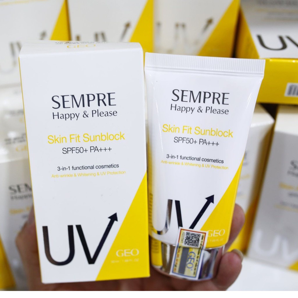 Ảnh Kem chống nắng nâng tone da và kiểm soát dầu nhờn Geo Sempre Happy & Please Skin Fit Sunblock SPF50+PA+++50ml,100ml 2
