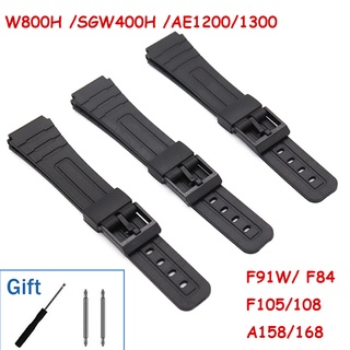 Dây Đeo Nhựa PU Màu Đen Thay Thế Cho Đồng Hồ Casio W800H SGW400H 18mm F91W / F84 / F105 / 108 / A158 / 168 / AE1200 / 1300