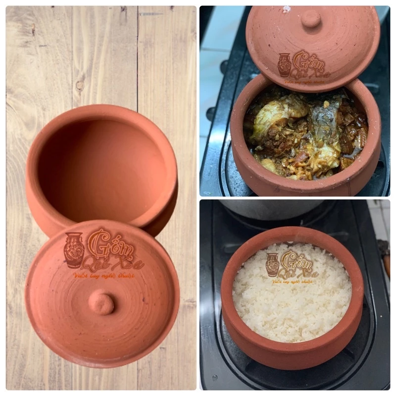 Nồi đất,niêu nấu cơm,kho cá thịt không tráng men các cỡ 16cm(1lít) 18cm(1,5lít) 24cm(3lít)