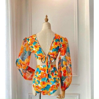 BIKINI 1 MẢNH TAY DÀI HỌA TIẾT LÁ VÀNG CAO CẤP BIKINISTORE