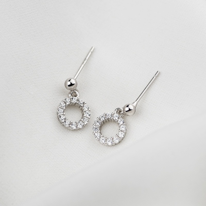 Ảnh Khuyên tai bạc 925 nụ minidot 1 mắt xích treo tròn đính pha lê xinh xắn dễ thương Dế Bạc 1