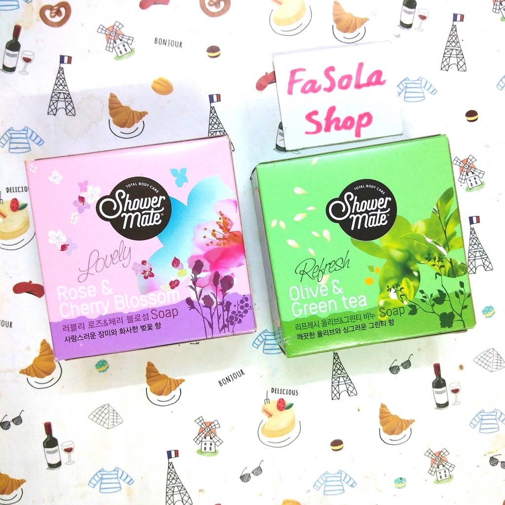 Xà phòng tắm SHOWER MATE 100g Hàn Quốc hoa hồng anh đào olive trà xanh rose cherry green tea ...