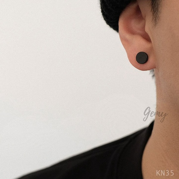 Khuyên tai nam tròn bạc 925 màu đen đơn giản, cá tính, unisex Black Knight 3 (1 chiếc)| GEMY SILVER KN35