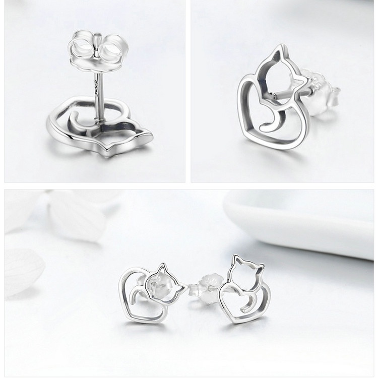 Bamoer Bông Tai Nhẫn Bằng Bạc 925 Hình Mèo Thời Trang Cho Nữ ZHS093