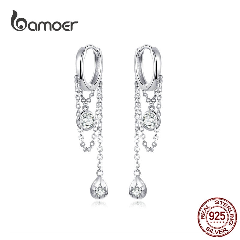 Bamoer Bông Tai bạc Dáng Dài Mặt Hình Giọt Nước Thời Trang Cho Nữ Ce638