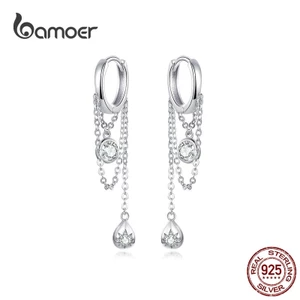 Bamoer Bông Tai bạc Dáng Dài Mặt Hình Giọt Nước Thời Trang Cho Nữ Ce638
