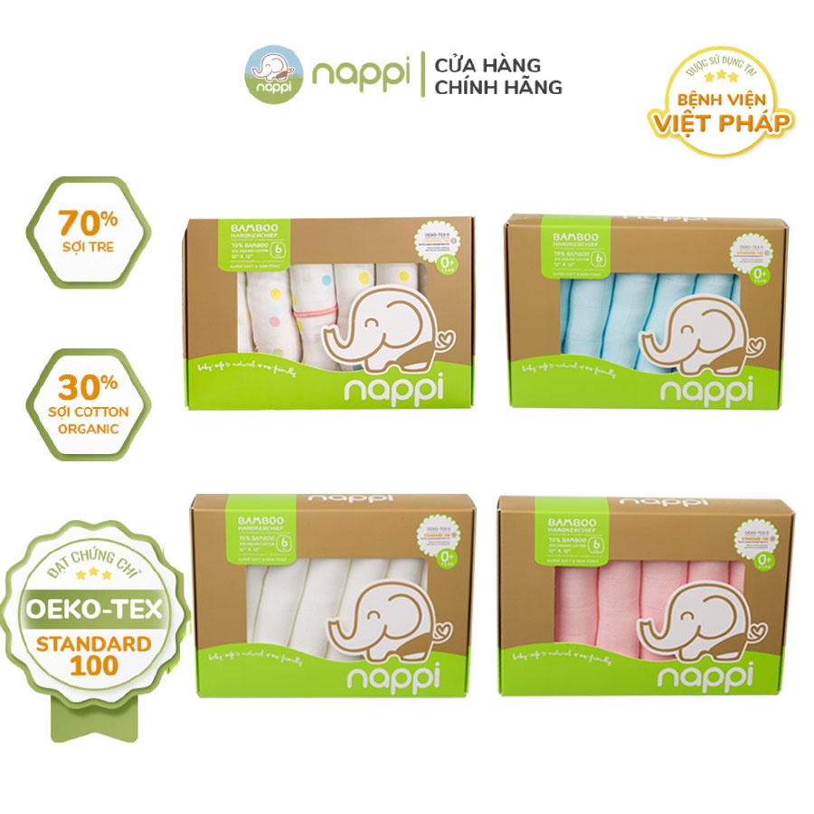 Ảnh Khăn Sữa Sợi Tre Nappi Organic Cao Cấp Mềm Mịn Cho Bé Hộp 6 Chiếc 1