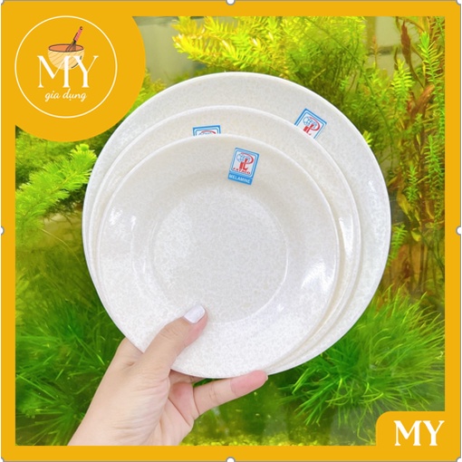 Dĩa Cạn Tròn Nhựa Melamine Vân Đá Trắng  Cao Cấp đủ size Fataco Việt Nam