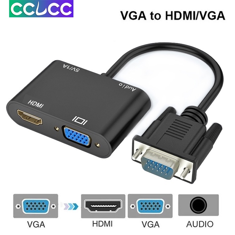 Bộ chuyển đổi VGA sang HDMI VGA 1 trong 2 ra với cáp âm thanh 3,5 mm Hỗ ...