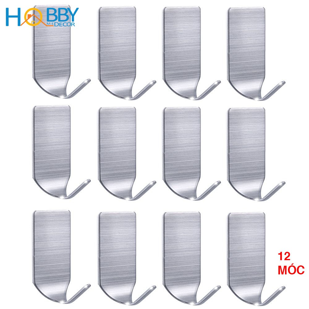 Combo 12 móc inox dán tường gạch men siêu dính kèm keo dán 3M - móc dán ...