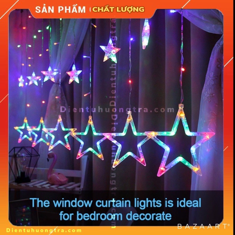 Bộ Màn Đèn LED Chớp 12 Ngôi Sao Đa Sắc Trang Trí Nhà Cửa, Quán Cà Phê, Tiệc.