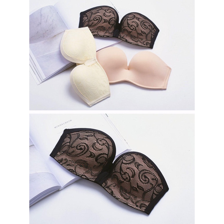 Áo Lót Không Dây Không Gọng Hở Lưng Phối Ren Cup 1/2 Dành Cho Nữ