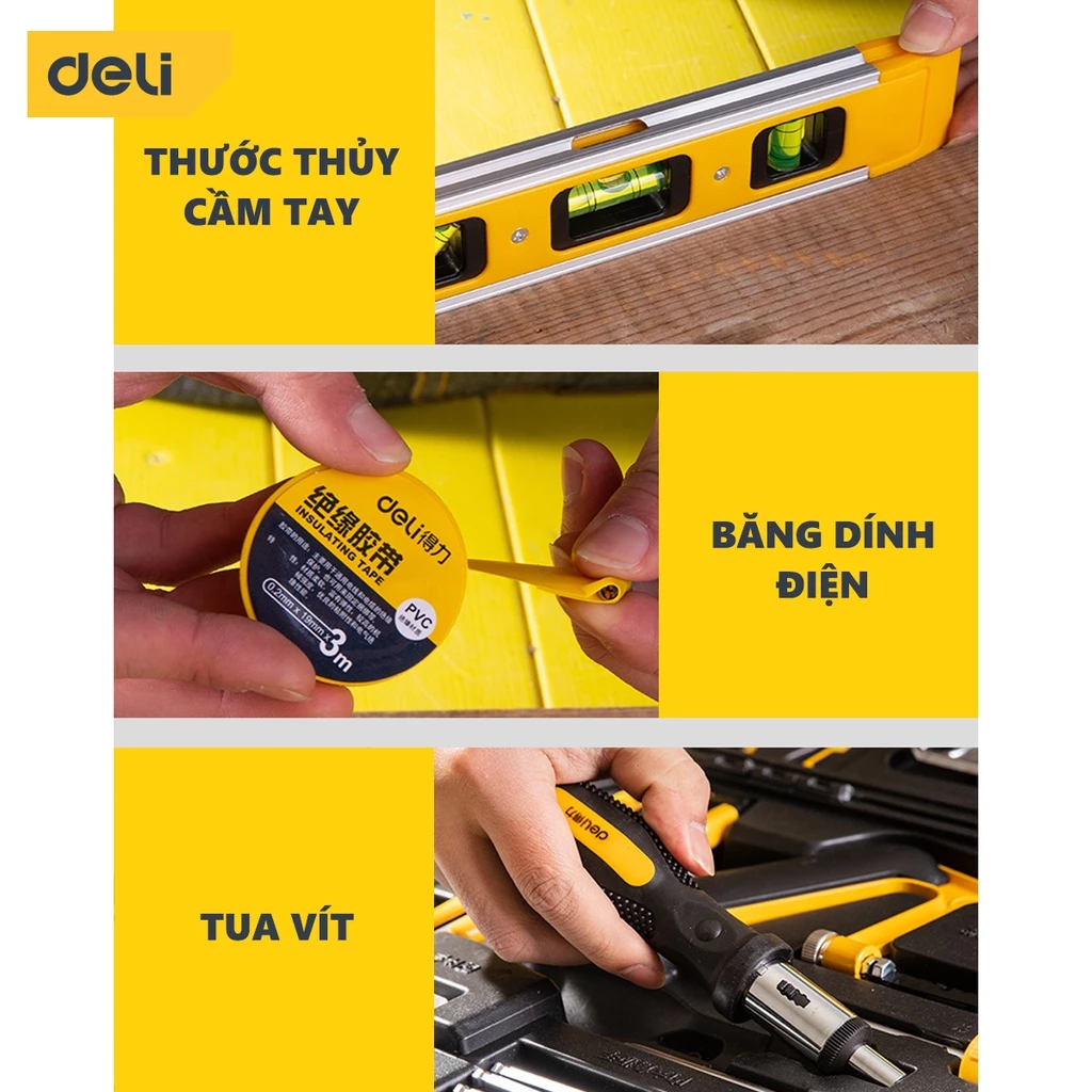 Bộ Dụng Cụ Sửa Chữa Nhiều Chi Tiết Deli Cao Cấp Hộp thùng đồ nghề đa năng - Công cụ toàn diện