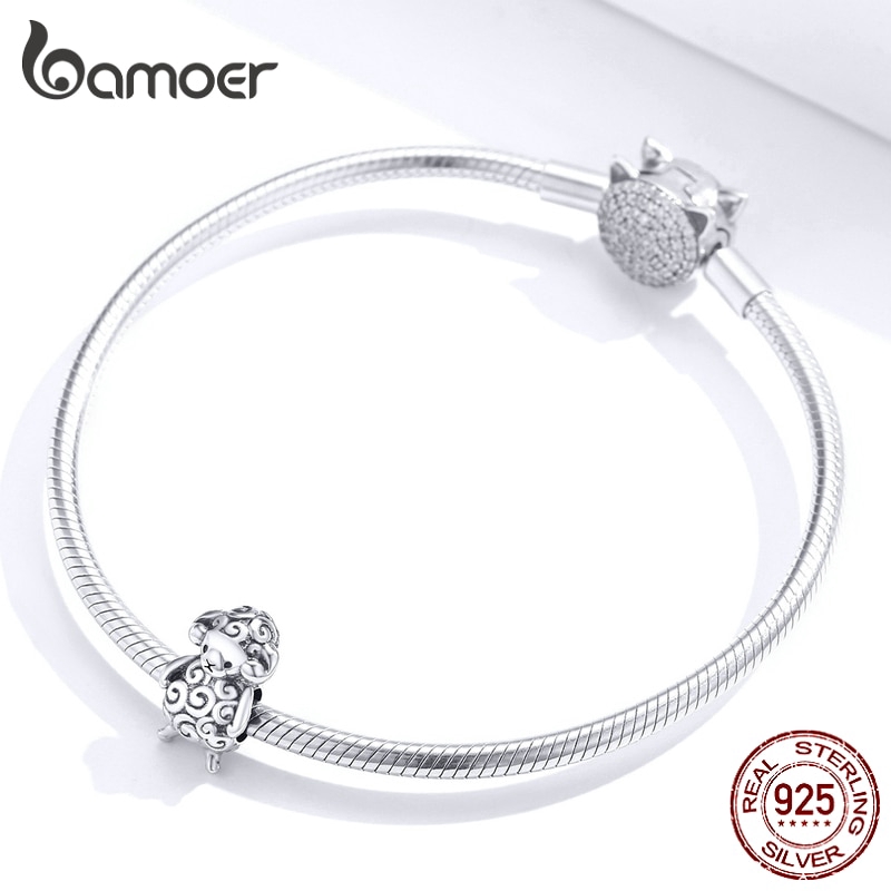 Phụ Kiện Hạt Bamoer BSC187 Bằng Kim Loại Dùng Làm Trang Sức Hình Chú Cừu Con