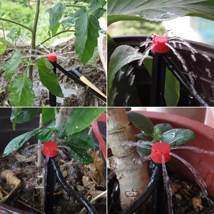 10 [ 10 cái ]Béc tưới nhỏ giọt 8 tia que cắm liền loại tốt, đầu tưới nhỏ giọt điều chỉnh lưu lượng nước và bán kính