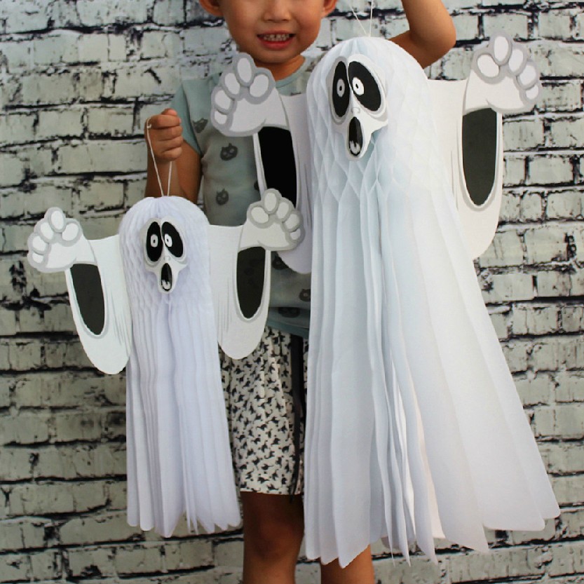 Đèn lồng halloween giấy xêp ma treo trang trí lễ hội hóa trang