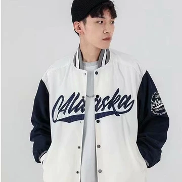 Áo khoác nam mùa thu Đồng phục Áo khoác cổ đứng Áo khoác nam dáng rộng Áo bóng chày thông thường Áo thể thao hàng đầu nam nữ Mặc đường phố thêu tương phản Khâu đồng phục bóng chày Áo phi công đẹp trai