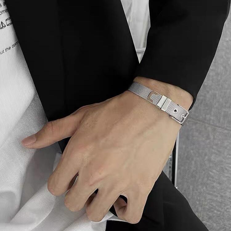 Vòng Tay Nam Lắc Tay Unisex Thời Trang Đeo Tay Nam Nữ Basic Màu Bạc - Vòng Silver Belt - Horizon