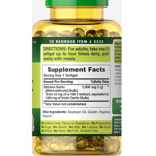 Ảnh Viên uống dầu tỏi không mùi Puritan's Pride Odorless Garlic 1000mg 100v 1