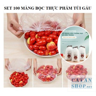 Set 100 màng bọc thực phẩm túi gấu  có chun bọc đồ ăn co giãn tái sử dụng nhiều lần GD435-MangBocTP
