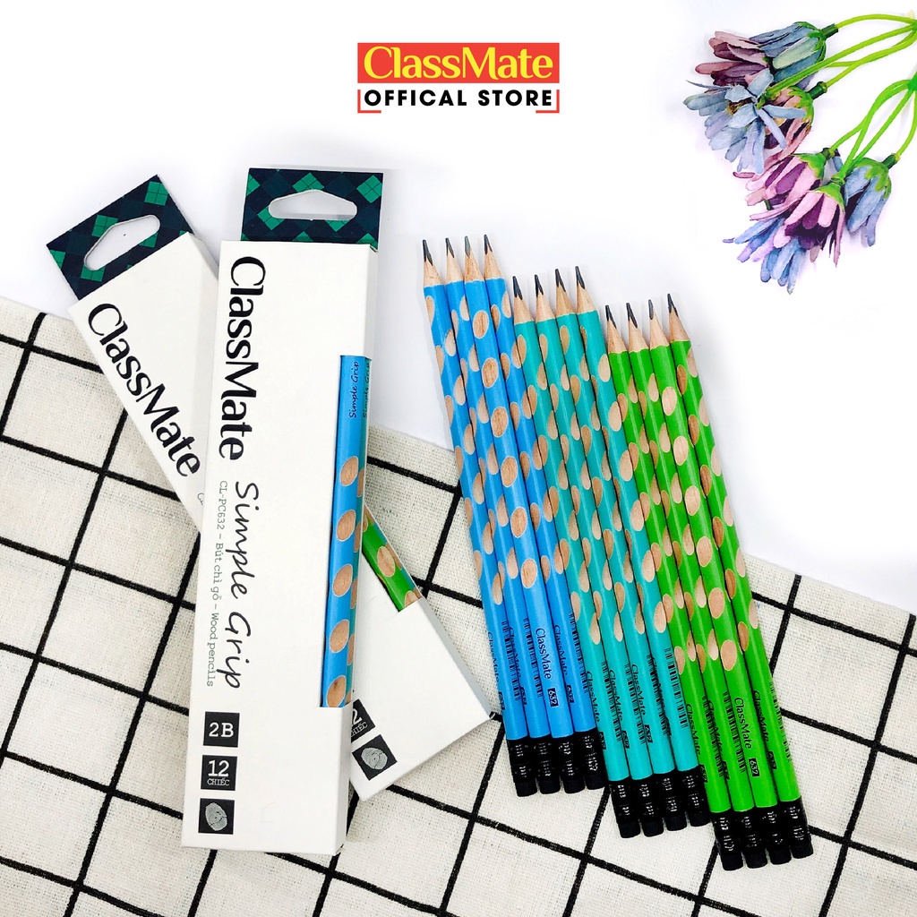 Hộp 12 Bút Chì Gỗ Định Vị 2B CLASSMATE Simple Grip Nét Bút 0.5mm, Ngòi ...