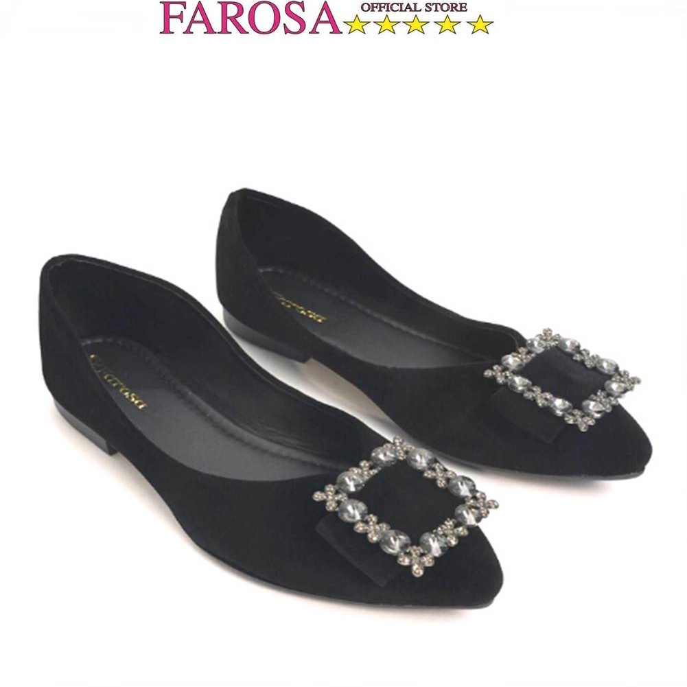Giày búp bê nữ mũi nhọn FAROSA - B3 phối khóa đá vuông lên chân cực xinh