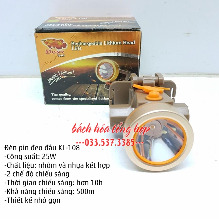 Đèn đội đầu chống nước, đèn pin sạc điện KL 108 đội đầu tiện lợi ...
