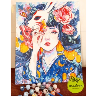 Tranh tô màu số hóa Madoca có khung 40x50cm Mặt nạ hoa T353