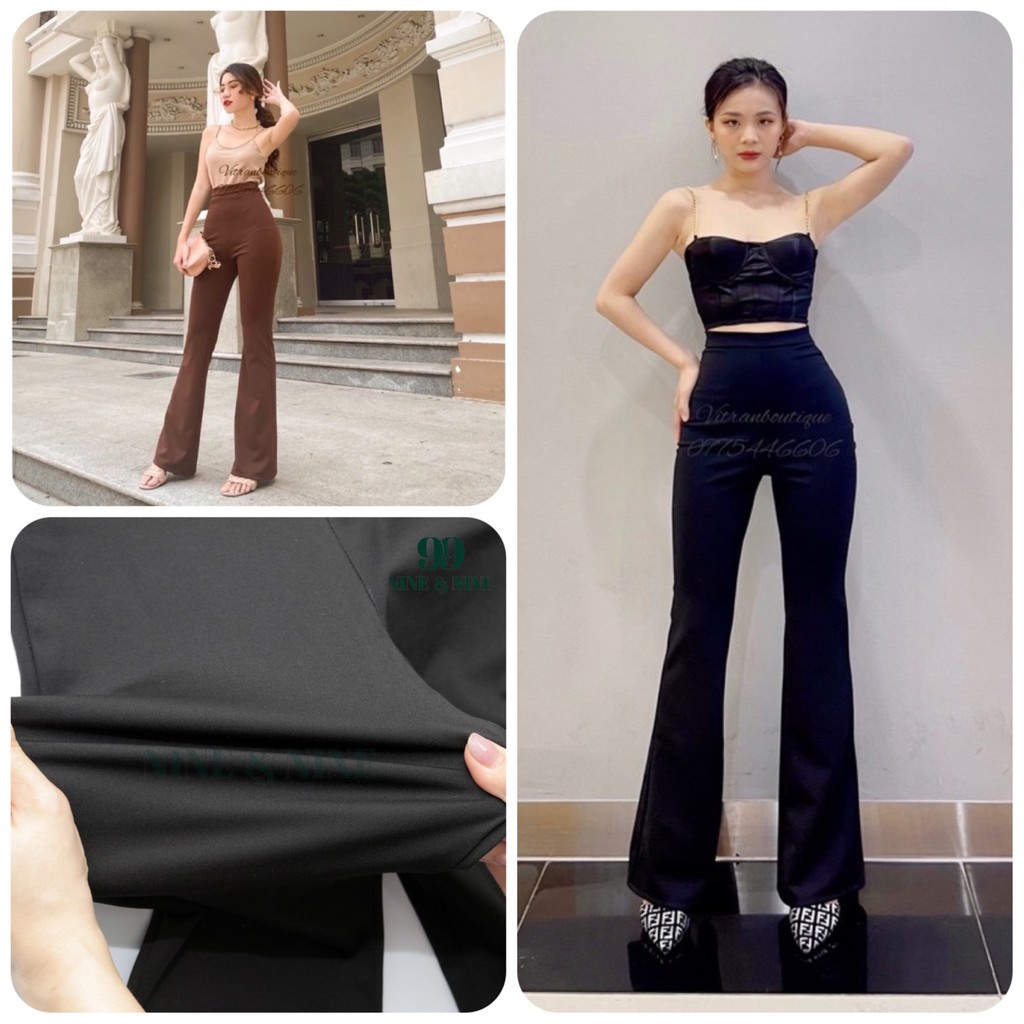 Quần Nữ Ống Loe Lưng Cao /Dáng dài/ Chất Cotton Co Giãn 4 chiều -SANG CHẢNHTôn Dáng