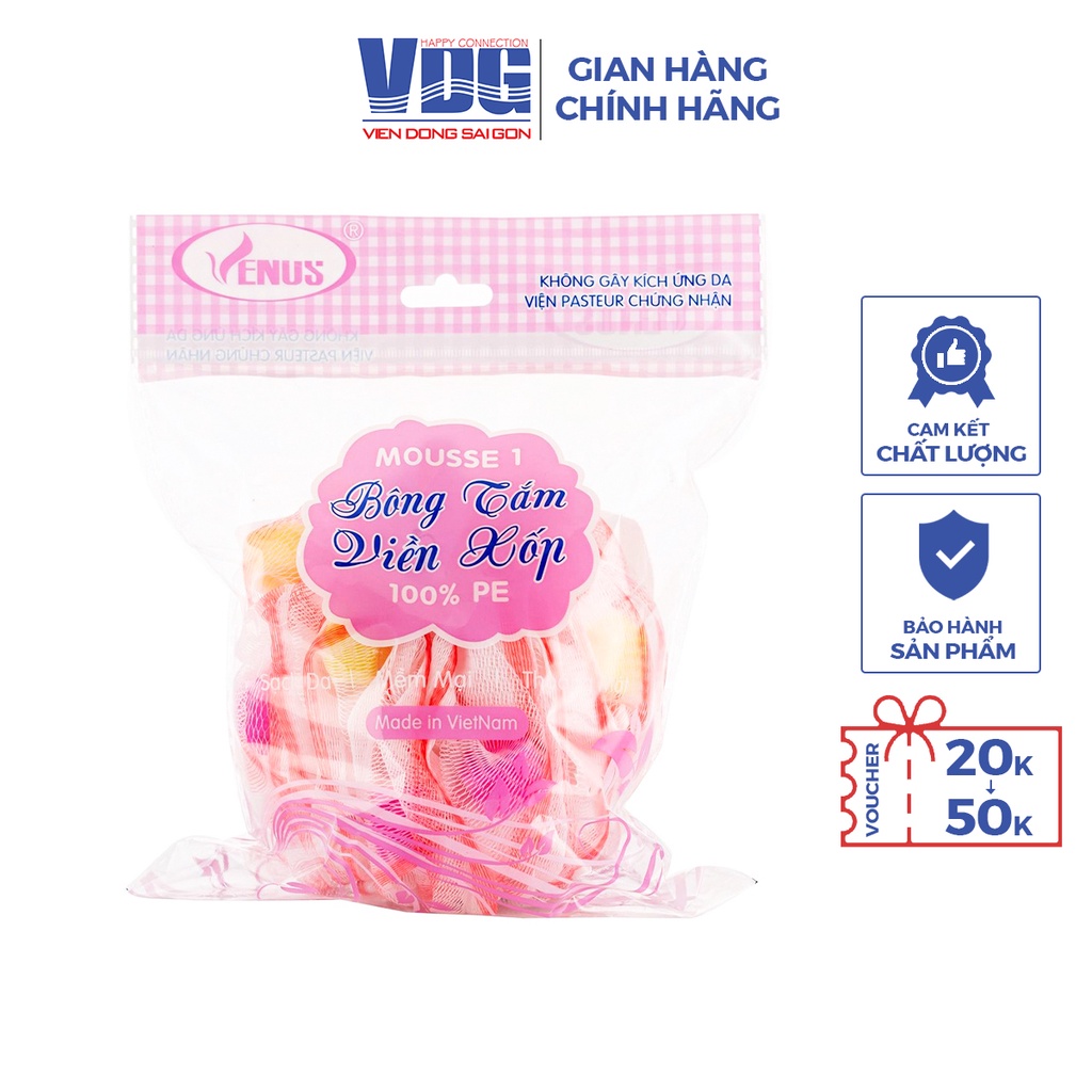 Bông tắm tròn viền xốp Venus Mousse 1-Tạo bọt nhiều, tấy da chết- Giao màu ngẫu nhiên-Vien Dong Sai Gon
