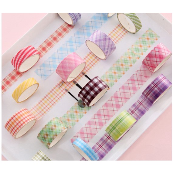 Set 6 cuộn washi tape caro trang trí sổ cute, băng dính giấy hàn quốc ...
