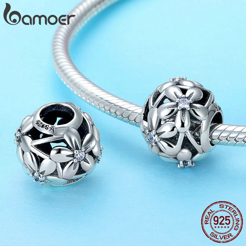Phụ Kiện Hạt Trang Sức Bamoer Bạc S925 Hình Bông Hoa Dùng Làm Trang Sức DIY
