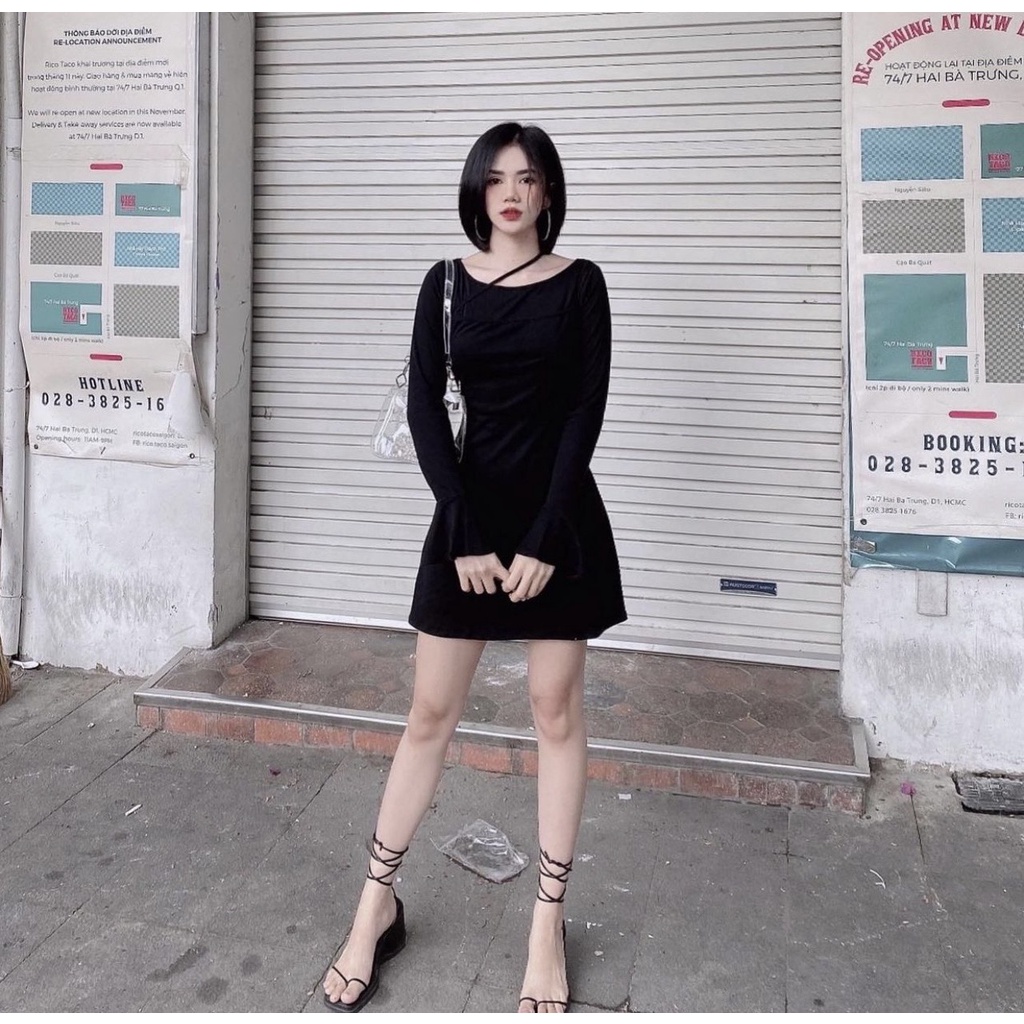 ĐẦM NGẮN TAY DÀI THIẾT KẾ ÔM BODY CUT OUT SAU LƯNG - LINE DRESS